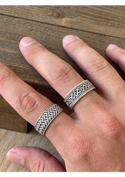 Ayarlanabilir Ölçü 925 Ayar Gümüş Kaplama Işçilikli 2li Yüzük Set