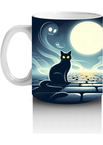 Dolunay Altında Iskelet Silüetiyle Korku Temalı Cadılar Bayramı Baskılı Kupa Bardak fiyatları