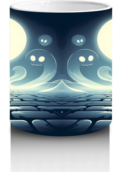 Dolunay Altında Iskelet Silüetiyle Korku Temalı Cadılar Bayramı Baskılı Kupa Bardak modelleri