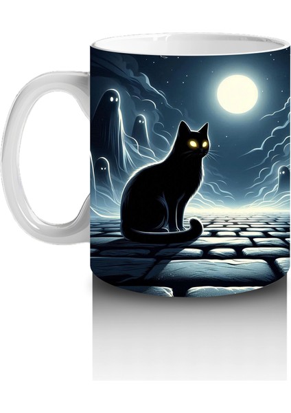 Dolunay Altında Kurbağa ve Cadı Silüeti Figürlü Cadılar Bayramı Baskılı Kupa fiyatları