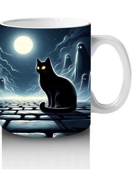 Dolunay Altında Kurbağa ve Cadı Silüeti Figürlü Cadılar Bayramı Baskılı Kupa fırsatları