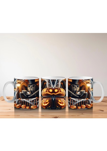 Karanlıkta Balkabağı ve Baykuş Figürlü Gotik Cadılar Bayramı Baskılı Kupa Bardak indirimleri