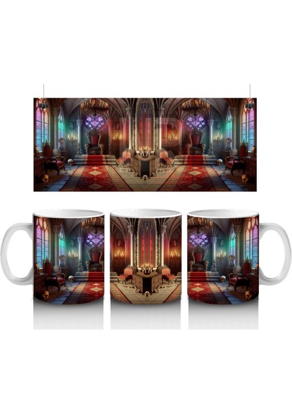 Minimal Tarzda Cadı Şapkası ve Mum Işığı Figürlü Cadılar Bayramı Baskılı Kupa