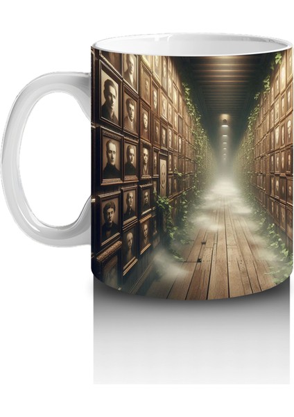 Loş Işıklı Gotik Koridorda Mum Işığı Temalı Cadılar Bayramı Baskılı Kupa fiyatları