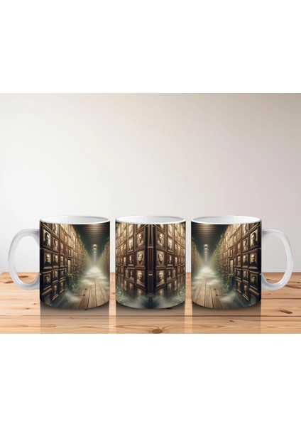 Loş Işıklı Gotik Koridorda Mum Işığı Temalı Cadılar Bayramı Baskılı Kupa indirimleri