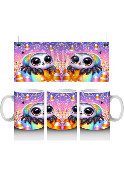 Tatlı Hayalet ve Balkabağı Figürlü Renkli Cadılar Bayramı Baskılı Kupa