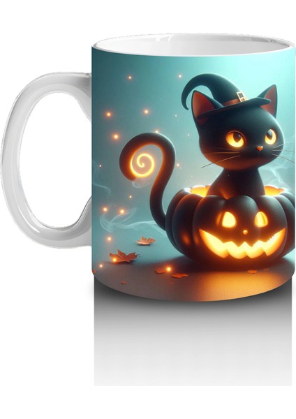 Ikiz Cadı Figürleri ve Balkabaklarıyla Gotik Cadılar Bayramı Baskılı Kupa Bardak fiyatları