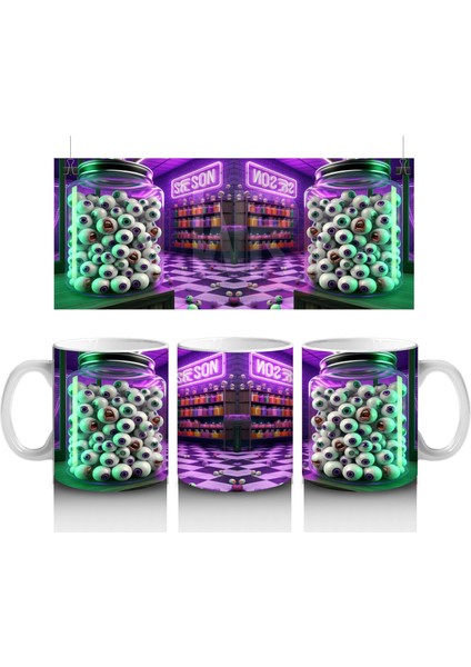 Neon Işıklarla Süslenmiş Parti Cadısı Temalı Renkli Cadılar Bayramı Baskılı Kupa