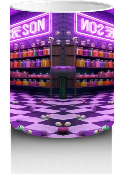 Neon Işıklarla Süslenmiş Parti Cadısı Temalı Renkli Cadılar Bayramı Baskılı Kupa modelleri