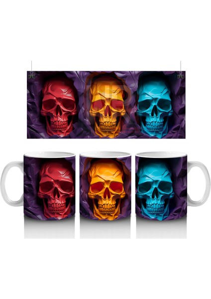 Kırmızı, Altın ve Mavi Kafatası Üçlüsü – Hediyelik Kahve Kupası