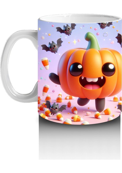 Gülen Balkabakları ve Yarasa Figürlü Renkli Cadılar Bayramı Baskılı Kupa fiyatları