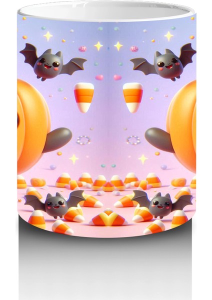 Gülen Balkabakları ve Yarasa Figürlü Renkli Cadılar Bayramı Baskılı Kupa modelleri