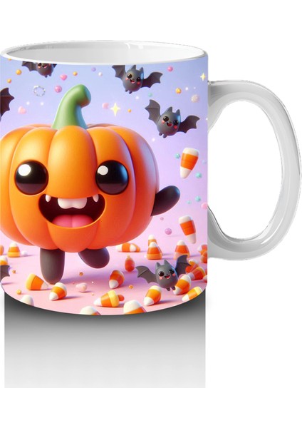 Gülen Balkabakları ve Yarasa Figürlü Renkli Cadılar Bayramı Baskılı Kupa fırsatları