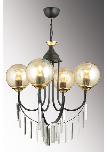 Siyah Irmak 4'lü Bal Glop Camlı Lüks Yukarı Bakan Kristal Avize modelleri