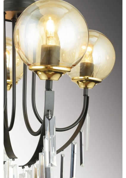 Siyah Irmak 4'lü Bal Glop Camlı Lüks Yukarı Bakan Kristal Avize