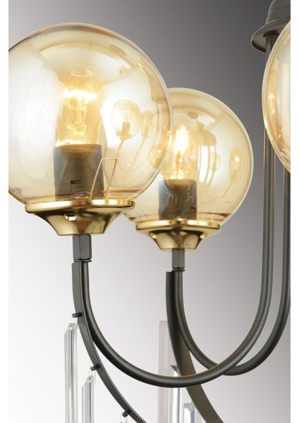 Siyah Irmak 4'lü Bal Glop Camlı Lüks Yukarı Bakan Kristal Avize