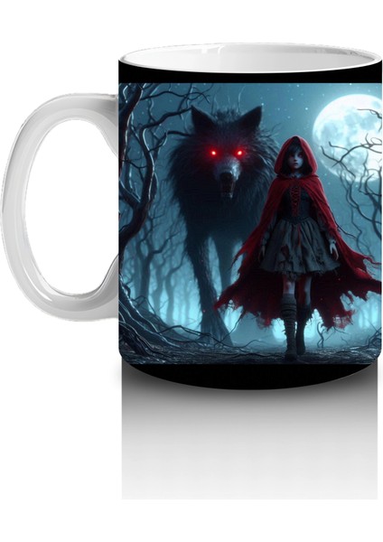 Kırmızı Pelerinli Vampir Figürlü Sisli Gece Temalı Cadılar Bayramı Baskılı Kupa fiyatları