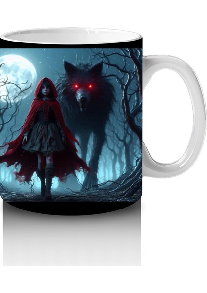 Kırmızı Pelerinli Vampir Figürlü Sisli Gece Temalı Cadılar Bayramı Baskılı Kupa fırsatları