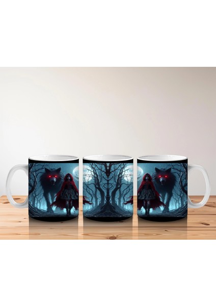 Kırmızı Pelerinli Vampir Figürlü Sisli Gece Temalı Cadılar Bayramı Baskılı Kupa indirimleri