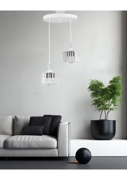 Beyaz Sarkıt Vetra Ikili Avize, Şık ve Modern Aydınlatma Dekoru