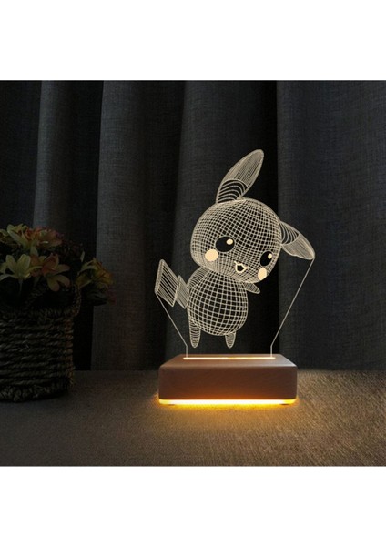 3D Çocuk Odası Masa Lambası Pikachu Tasarımı Siyah Renkli