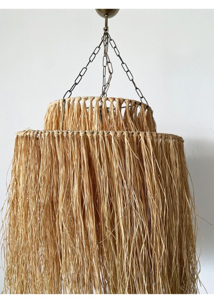 Bej Rattan Bambu Hasır Makrome Sarkıt Avize 60X70 Cm, Şık ve Doğal Aydınlatma. fiyatları