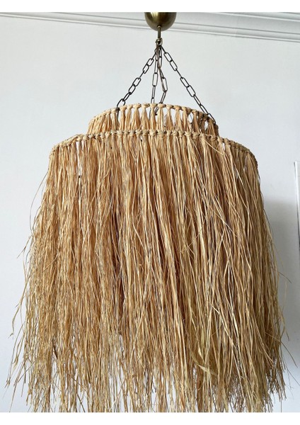 Bej Rattan Bambu Hasır Makrome Sarkıt Avize 60X70 Cm, Şık ve Doğal Aydınlatma. modelleri