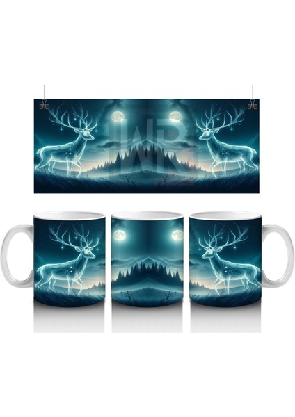 Parlak Işıklı Kanatlı Ruh Figürüyle Fantastik Cadılar Bayramı Baskılı Kupa