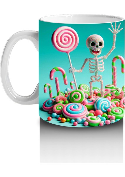 Renkli Şeker ve Iskeletler Temalı Sevimli Cadılar Bayramı Baskılı Kupa Bardak fiyatları