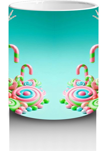 Renkli Şeker ve Iskeletler Temalı Sevimli Cadılar Bayramı Baskılı Kupa Bardak modelleri