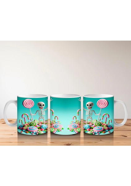 Renkli Şeker ve Iskeletler Temalı Sevimli Cadılar Bayramı Baskılı Kupa Bardak indirimleri