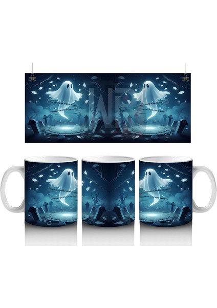 Uçan Hayalet Figürlü Karanlık Gökyüzü Temalı Baskılı Kupa Bardak