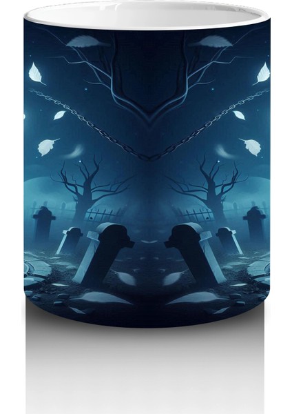 Uçan Hayalet Figürlü Karanlık Gökyüzü Temalı Baskılı Kupa Bardak modelleri