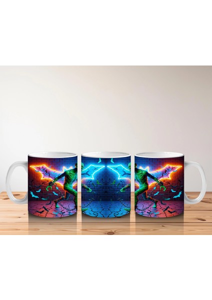 Yıldırım Efektli Dans Eden Cadı Figürlü Renkli Cadılar Bayramı Baskılı Kupa Bardak indirimleri