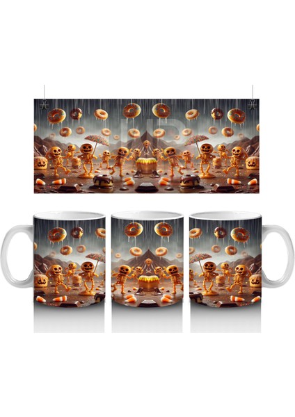 Parlayan Balkabakları Desenli Gotik Cadılar Bayramı Baskılı Kupa