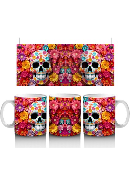 Renkli Şeker Kafalar Deseni – Hediyelik Kahve Kupası