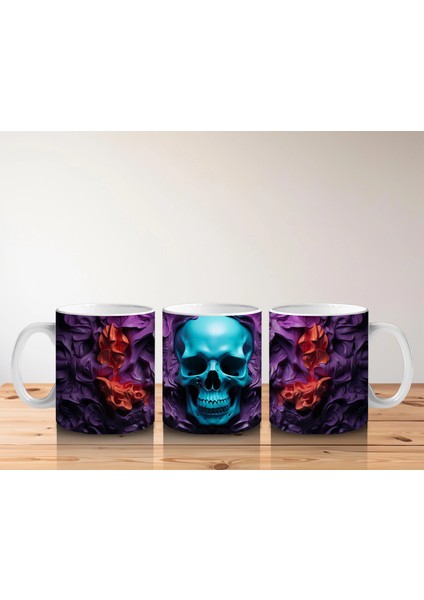 Mor ve Turuncu Duman Içinde Mavi Kafatası – Hediyelik Kahve Kupası indirimleri
