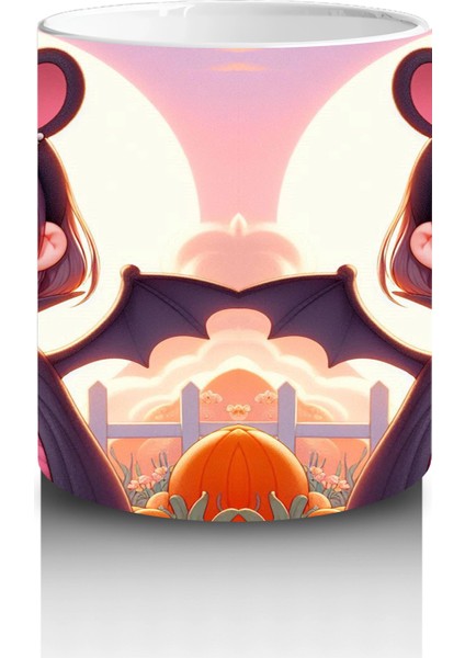 Sevimli Kostümlü Kız Çocuk Figürlü Tatlı Cadılar Bayramı Baskılı Kupa Bardak modelleri