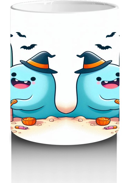 Sevimli Hayaletler ve Şekerlemeler Temalı Renkli Cadılar Bayramı Baskılı Kupa Bardak modelleri