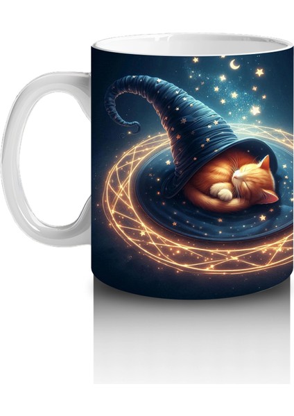 Sihirli Şapkalı Kedi Figürlü Işıltılı Halloween Baskılı Kupa fiyatları