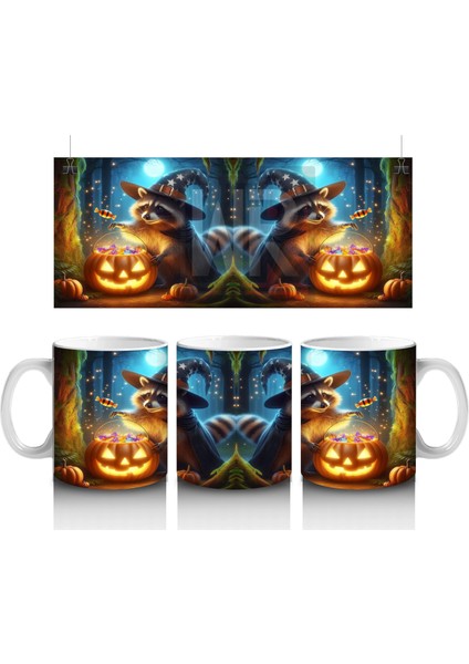 Şeker Temalı Renkli Canavar Figürleriyle Eğlenceli Cadılar Bayramı Baskılı Kupa