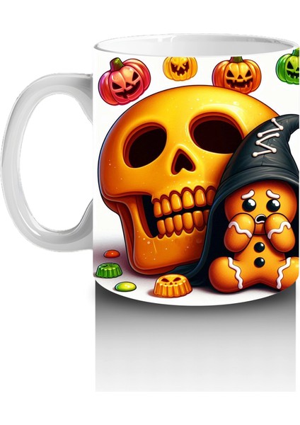 Şeker Sepetli Cadı ve Balkabağı Figürlü Sevimli Cadılar Bayramı Baskılı Kupa fiyatları