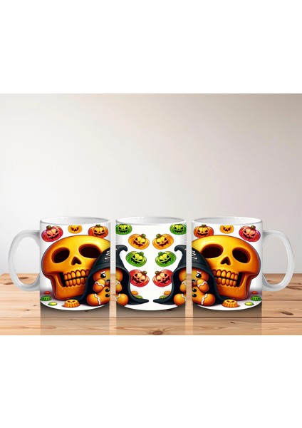 Şeker Sepetli Cadı ve Balkabağı Figürlü Sevimli Cadılar Bayramı Baskılı Kupa indirimleri