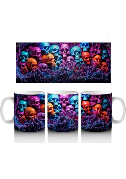 Renkli Kafataslarıyla Dolu Gotik Arka Plan – Hediyelik Kahve Kupası