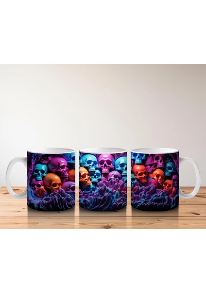 Renkli Kafataslarıyla Dolu Gotik Arka Plan – Hediyelik Kahve Kupası indirimleri