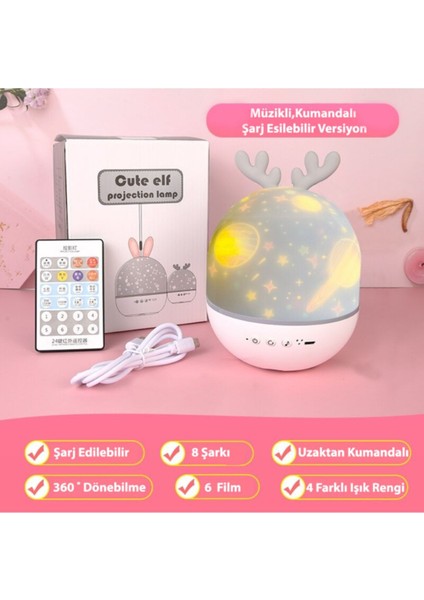 Müzikli, Şarjlı, Dönen, 6 Resimli Gece Lambası, Lüx, Turuncu fiyatları