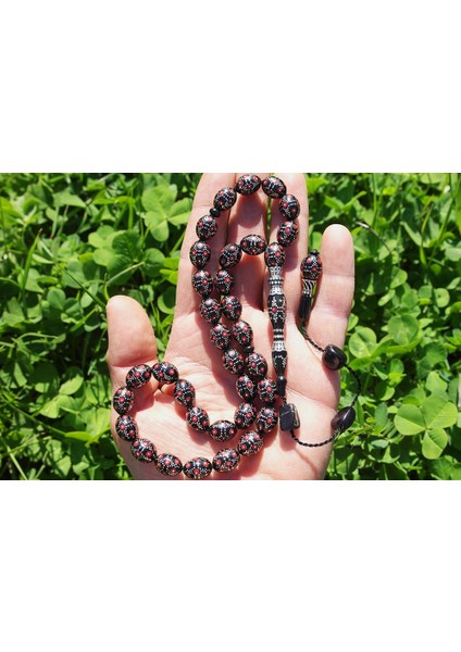 Kırmızı Mine Piramit Yol Işlemeli Oltu Sıkması Tespih fiyatları