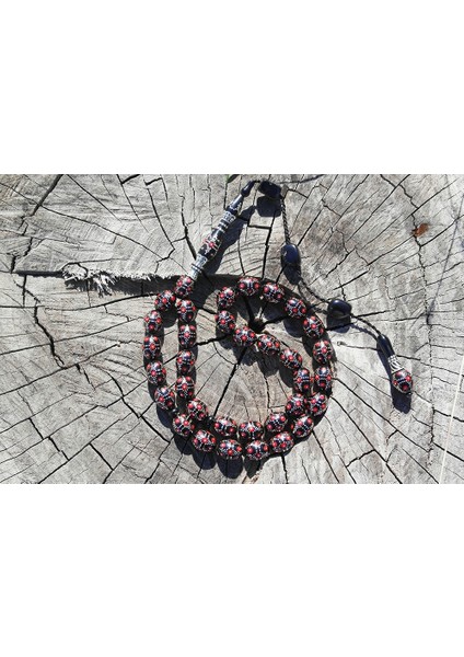 Kırmızı Mine Piramit Yol Işlemeli Oltu Sıkması Tespih modelleri