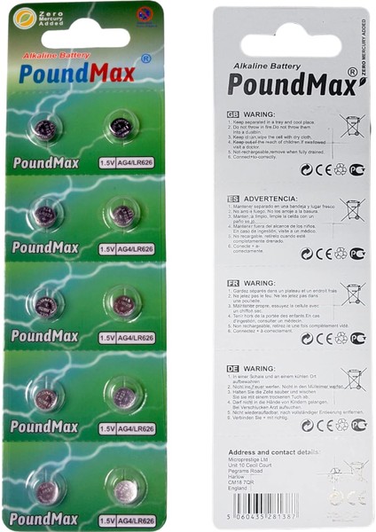 10 Adet Ag4 376 377 SR626 SR626SW LR66 1.5V Poundmax Düğme Pil, Alkalin Saat Pili, Çocuklara Dayanıklı Ambalaj, Küçük Elektronik Cihazlar Için,ölçüm Cihazları ve Hesap Makineleri