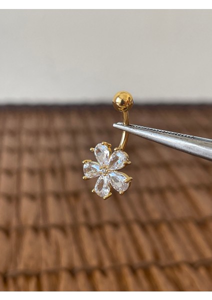 Rupen Kraft 316 L Cerrahi Çelik Parlak Zirkon Taşlı Papatya Modeli Göbek Piercingi fiyatları